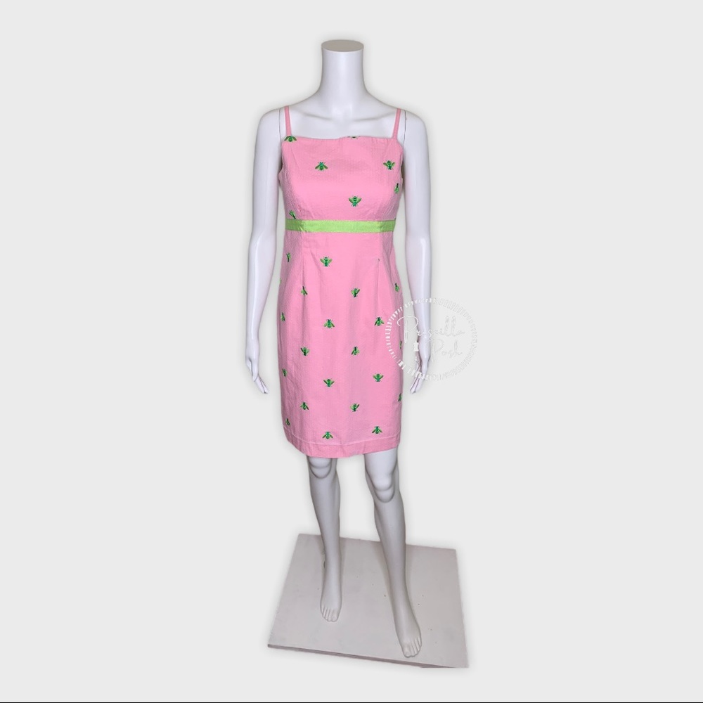 Lilly Pulitzer Pink High Neck Dress Green Bees - Picture 8 of 16
